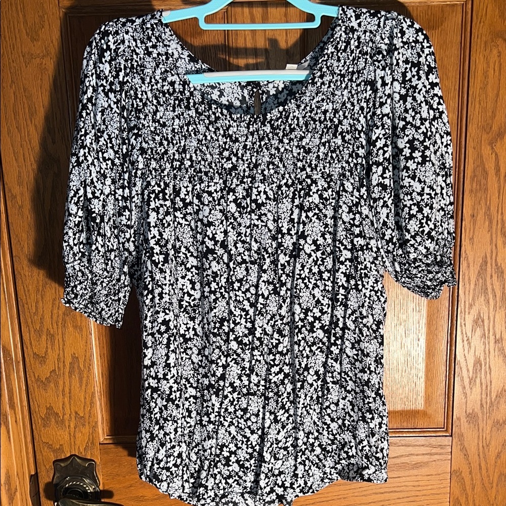 Floral Black and White Women's Top
